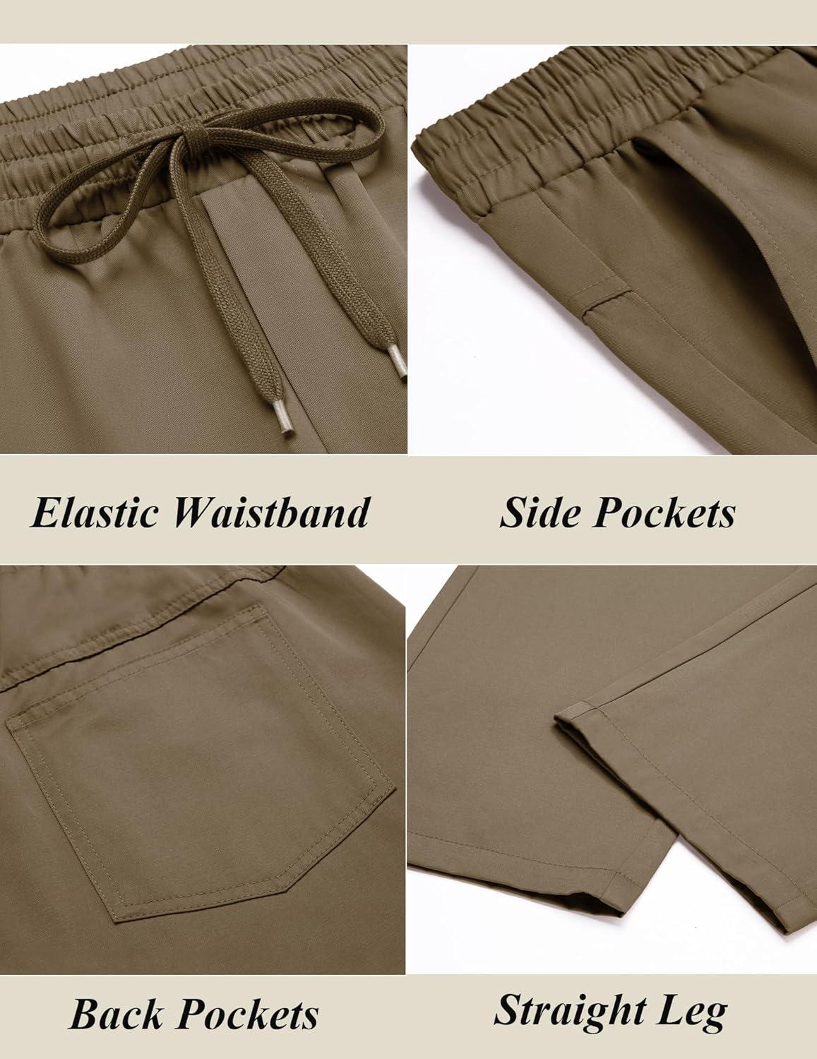 imageCOOFANDY Mens Casual Cotton Pants Regular Fit Elastic Waist Drawstring Twill Pants Straight Leg Chino PantsBrown