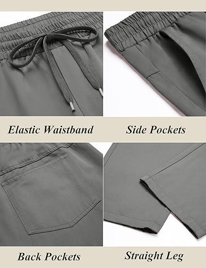imageCOOFANDY Mens Casual Cotton Pants Regular Fit Elastic Waist Drawstring Twill Pants Straight Leg Chino PantsDark Grey