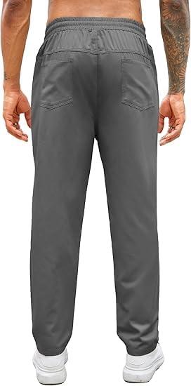 imageCOOFANDY Mens Casual Cotton Pants Regular Fit Elastic Waist Drawstring Twill Pants Straight Leg Chino PantsDark Grey