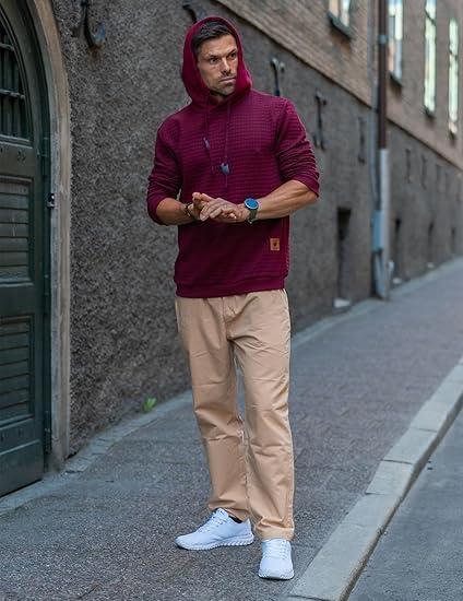 imageCOOFANDY Mens Casual Cotton Pants Regular Fit Elastic Waist Drawstring Twill Pants Straight Leg Chino PantsKhaki