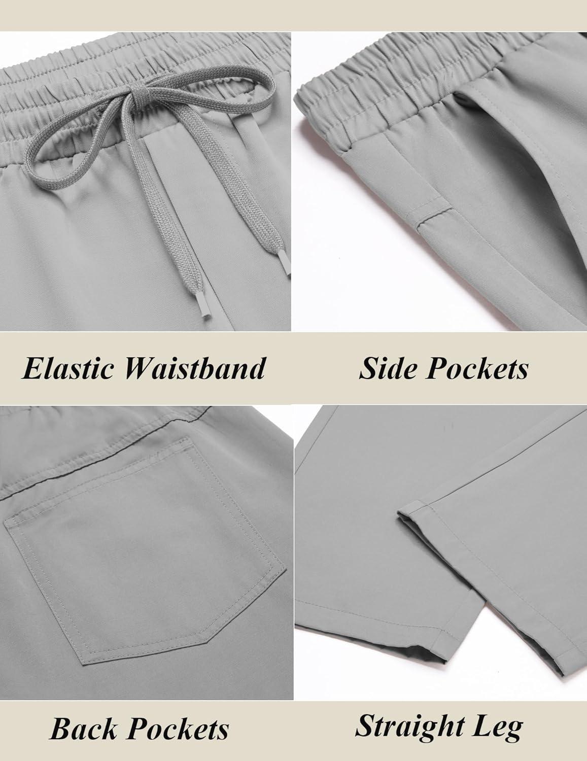 imageCOOFANDY Mens Casual Cotton Pants Regular Fit Elastic Waist Drawstring Twill Pants Straight Leg Chino PantsLight Grey