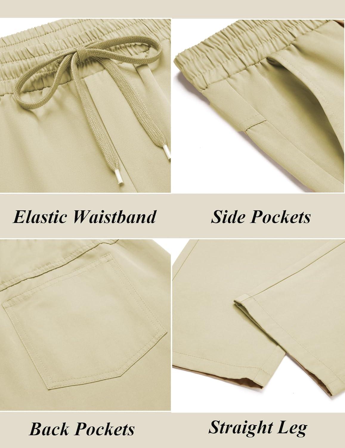 imageCOOFANDY Mens Casual Cotton Pants Regular Fit Elastic Waist Drawstring Twill Pants Straight Leg Chino PantsLight Khaki