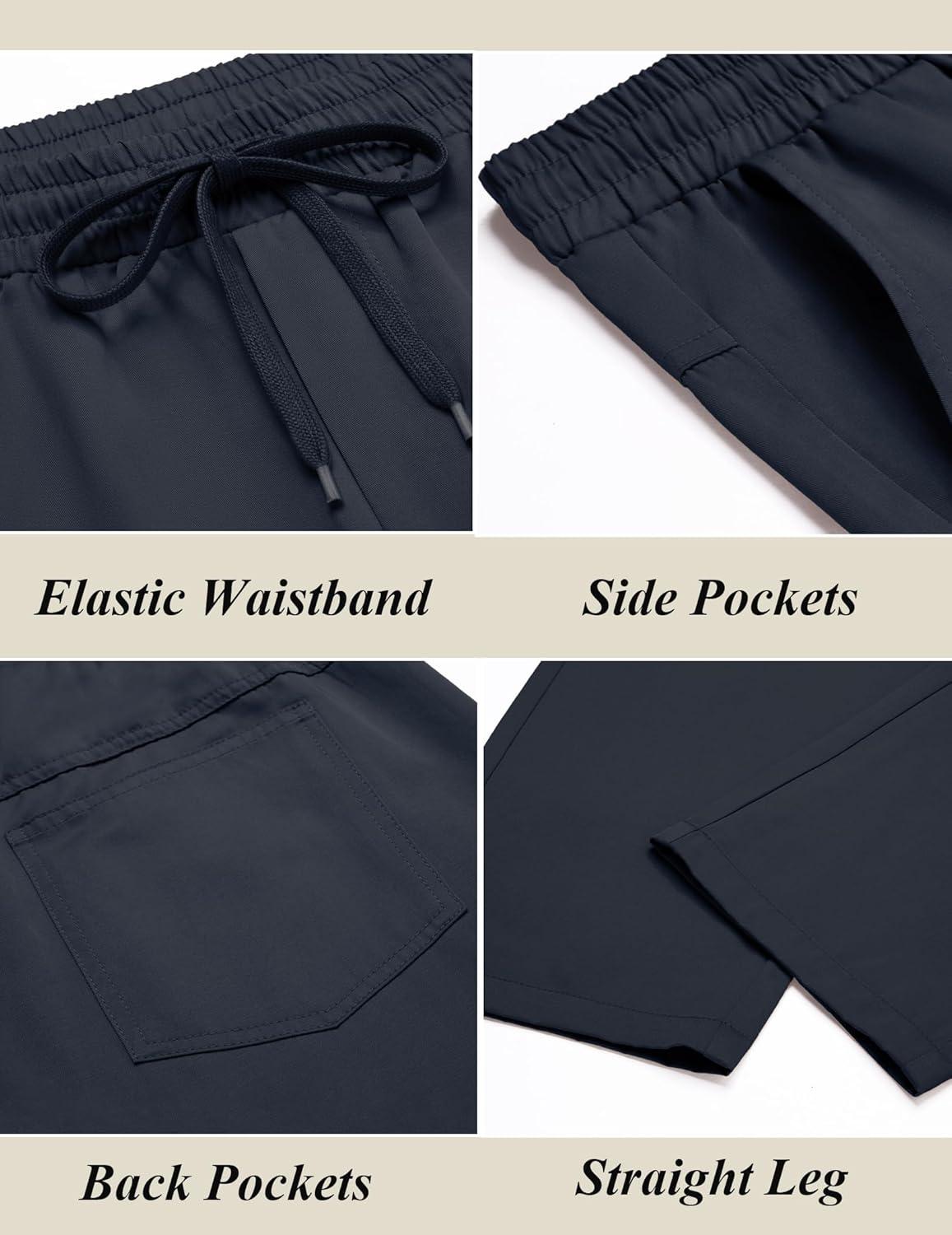 imageCOOFANDY Mens Casual Cotton Pants Regular Fit Elastic Waist Drawstring Twill Pants Straight Leg Chino PantsNavy Blue