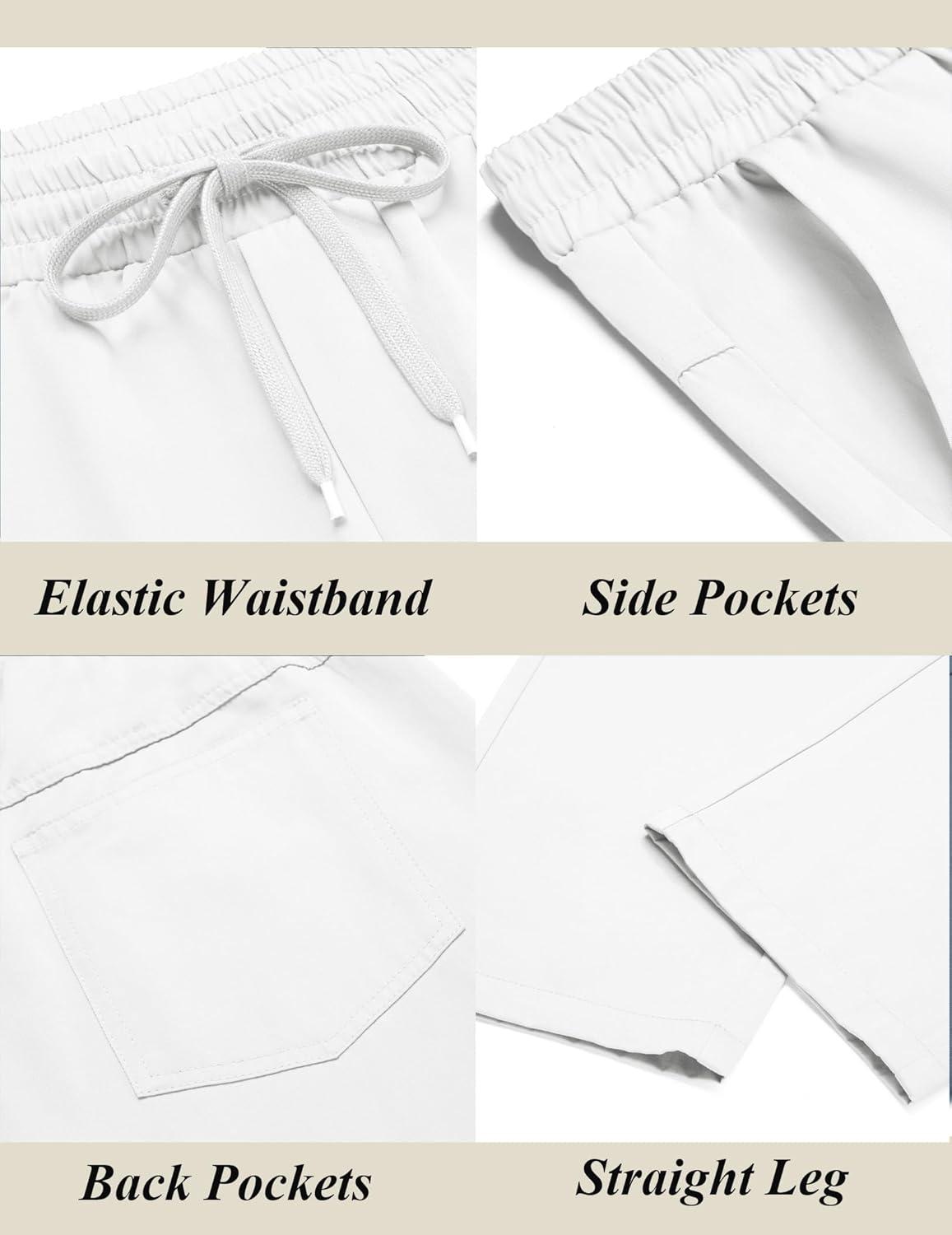 imageCOOFANDY Mens Casual Cotton Pants Regular Fit Elastic Waist Drawstring Twill Pants Straight Leg Chino PantsWhite