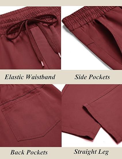 imageCOOFANDY Mens Casual Cotton Pants Regular Fit Elastic Waist Drawstring Twill Pants Straight Leg Chino PantsWine Red