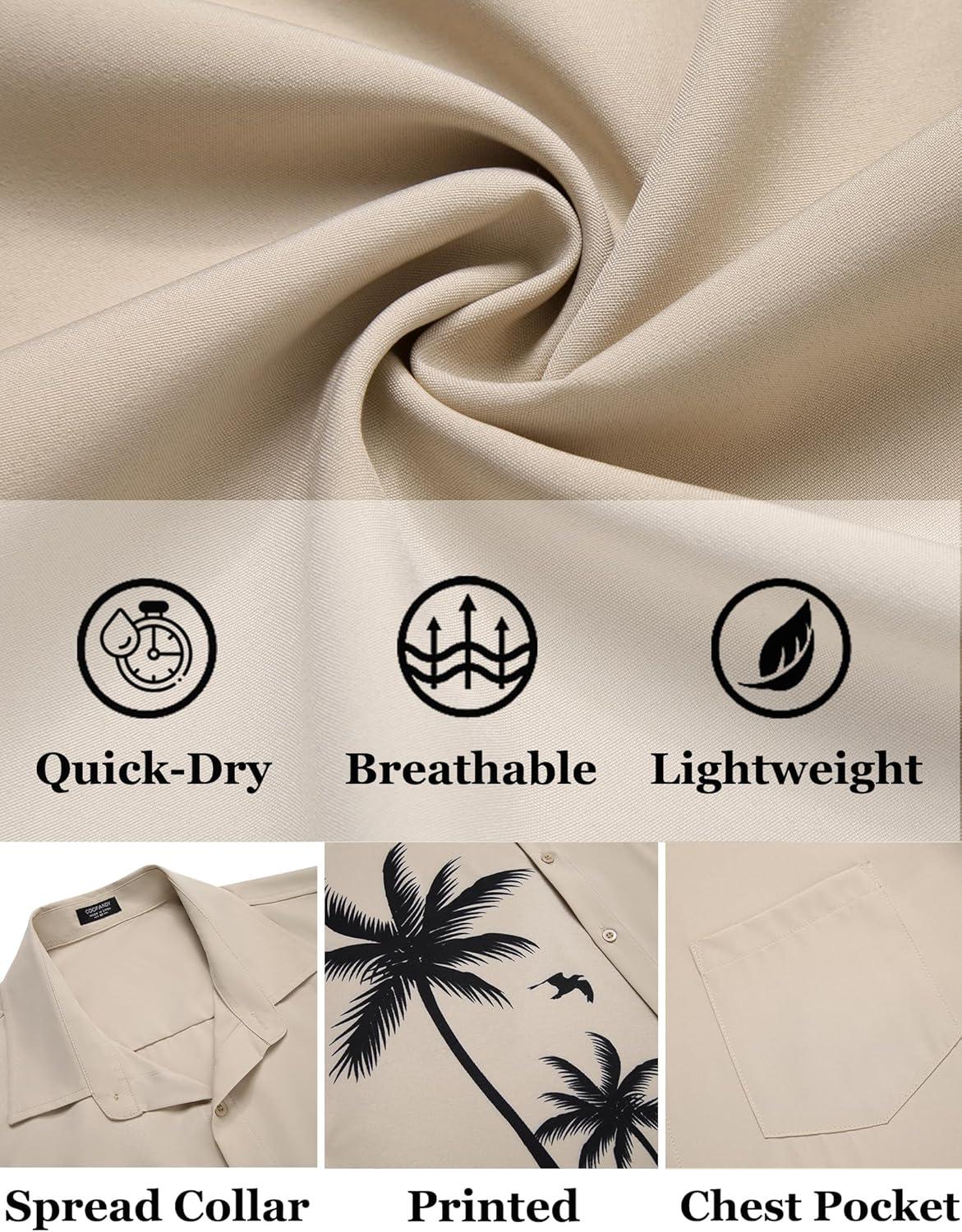 imageCOOFANDY Mens Hawaiian Tropical Shirts Short Sleeve Button Down Summer Beach Shirt with PocketBeige  Palm Tree