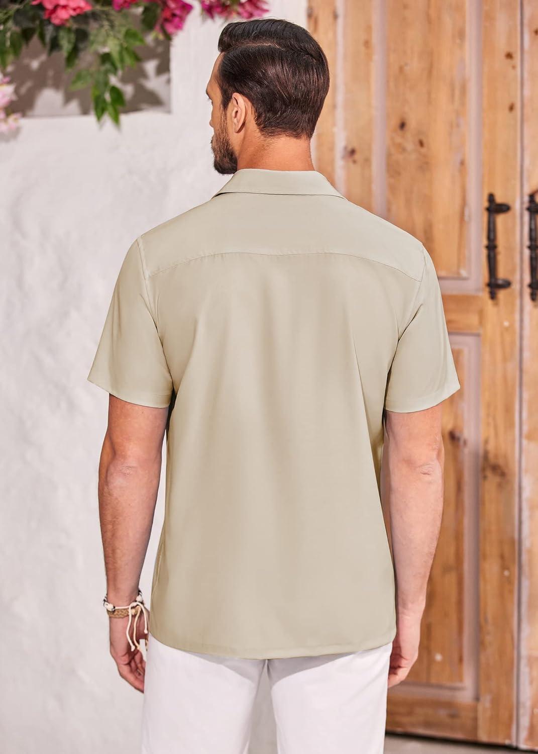 imageCOOFANDY Mens Hawaiian Tropical Shirts Short Sleeve Button Down Summer Beach Shirt with PocketBeige  Palm Tree