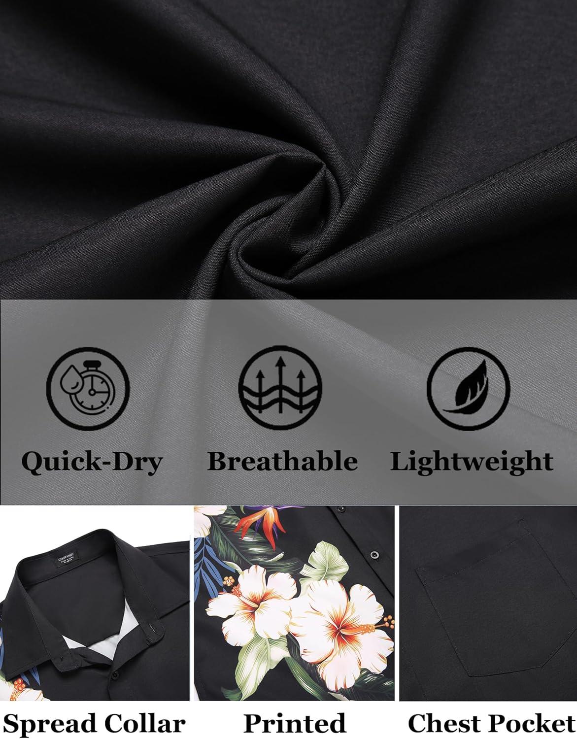 imageCOOFANDY Mens Hawaiian Tropical Shirts Short Sleeve Button Down Summer Beach Shirt with PocketBlack  Floral