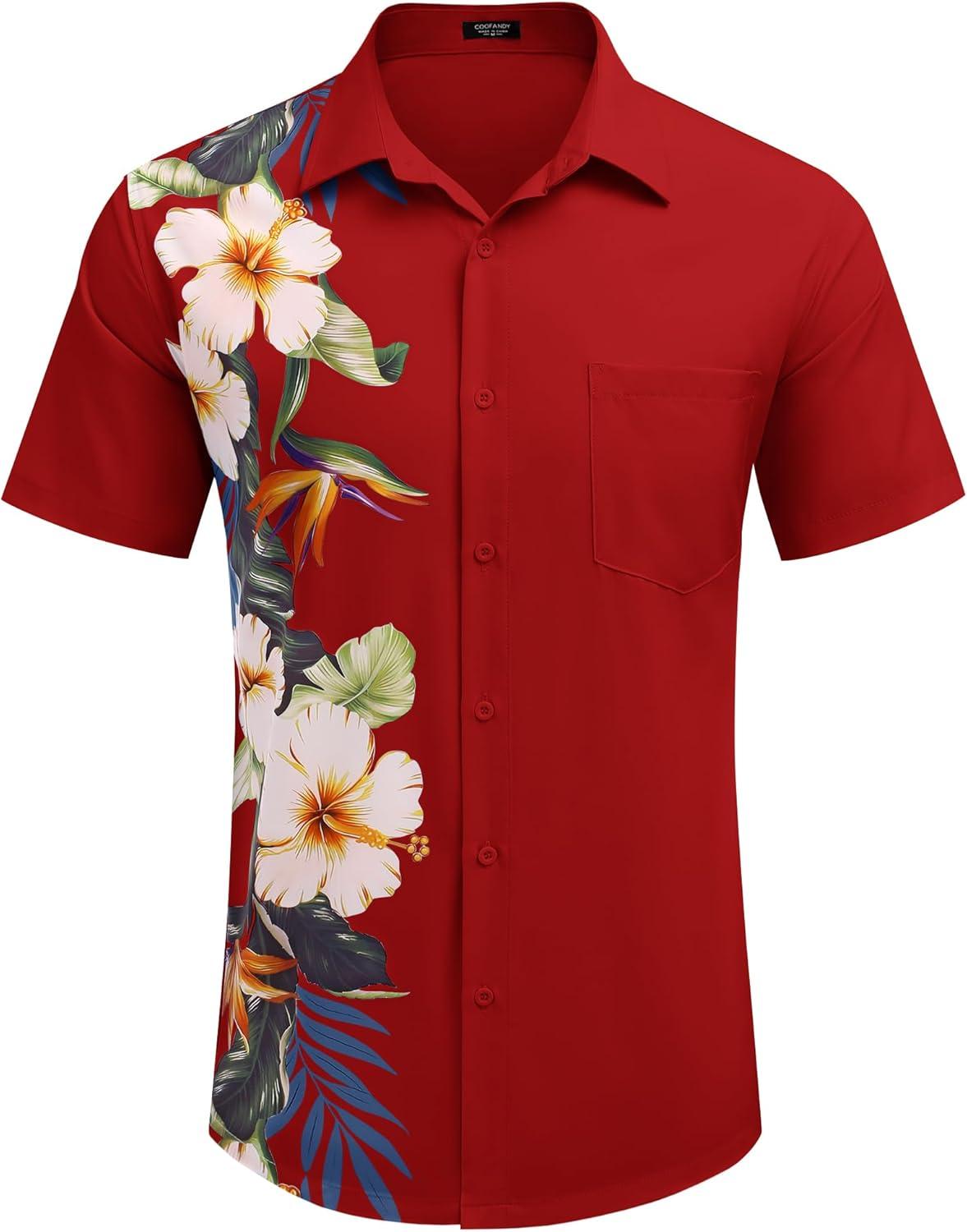 imageCOOFANDY Mens Hawaiian Tropical Shirts Short Sleeve Button Down Summer Beach Shirt with PocketRed  Floral