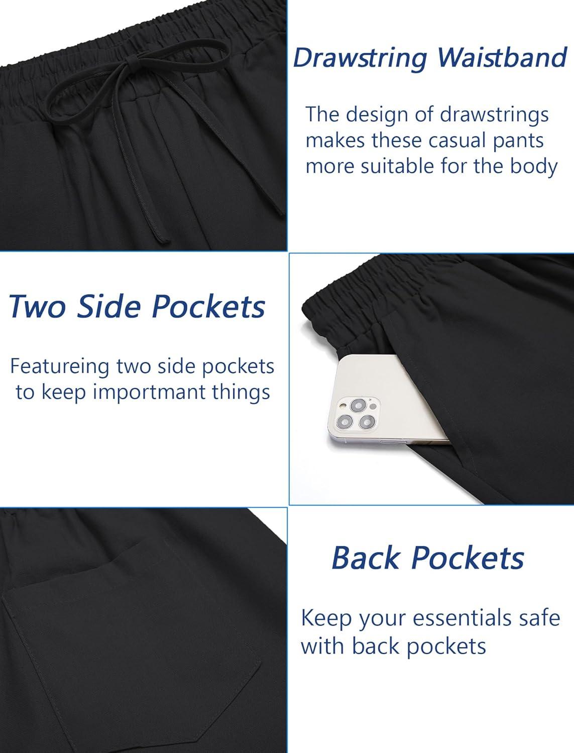 imageCOOFANDY Mens Linen Casual Pants Elastic Waist Drawstring Trousers Yoga Beach Summer PantsBlack