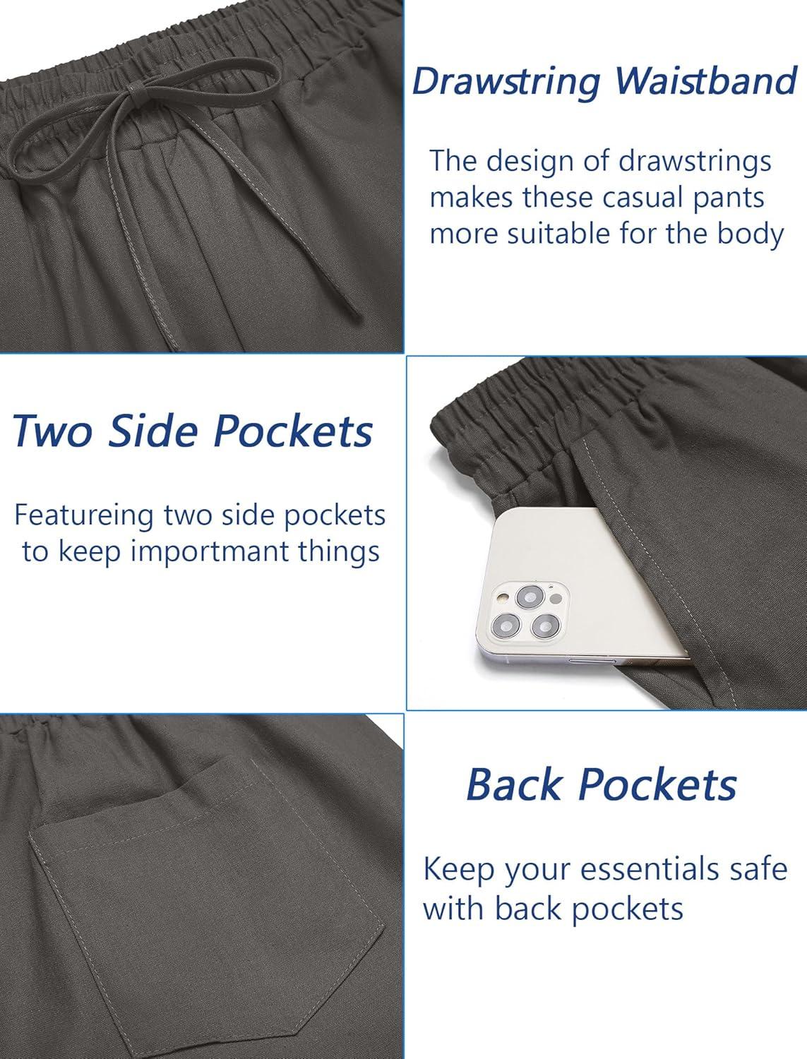imageCOOFANDY Mens Linen Casual Pants Elastic Waist Drawstring Trousers Yoga Beach Summer PantsDark Grey