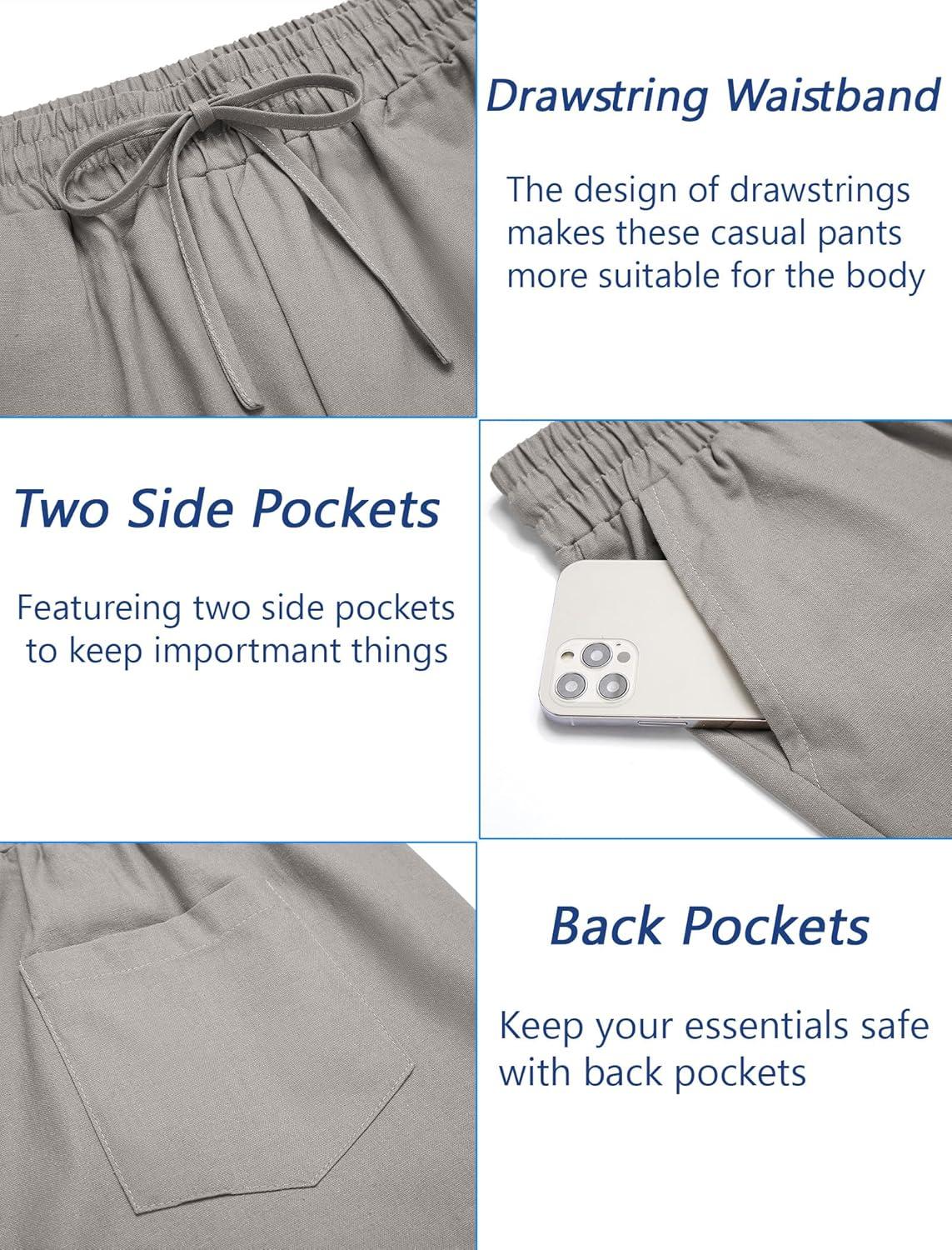imageCOOFANDY Mens Linen Casual Pants Elastic Waist Drawstring Trousers Yoga Beach Summer PantsLight Grey