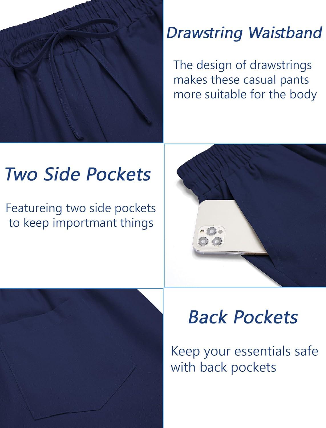 imageCOOFANDY Mens Linen Casual Pants Elastic Waist Drawstring Trousers Yoga Beach Summer PantsNavy Blue