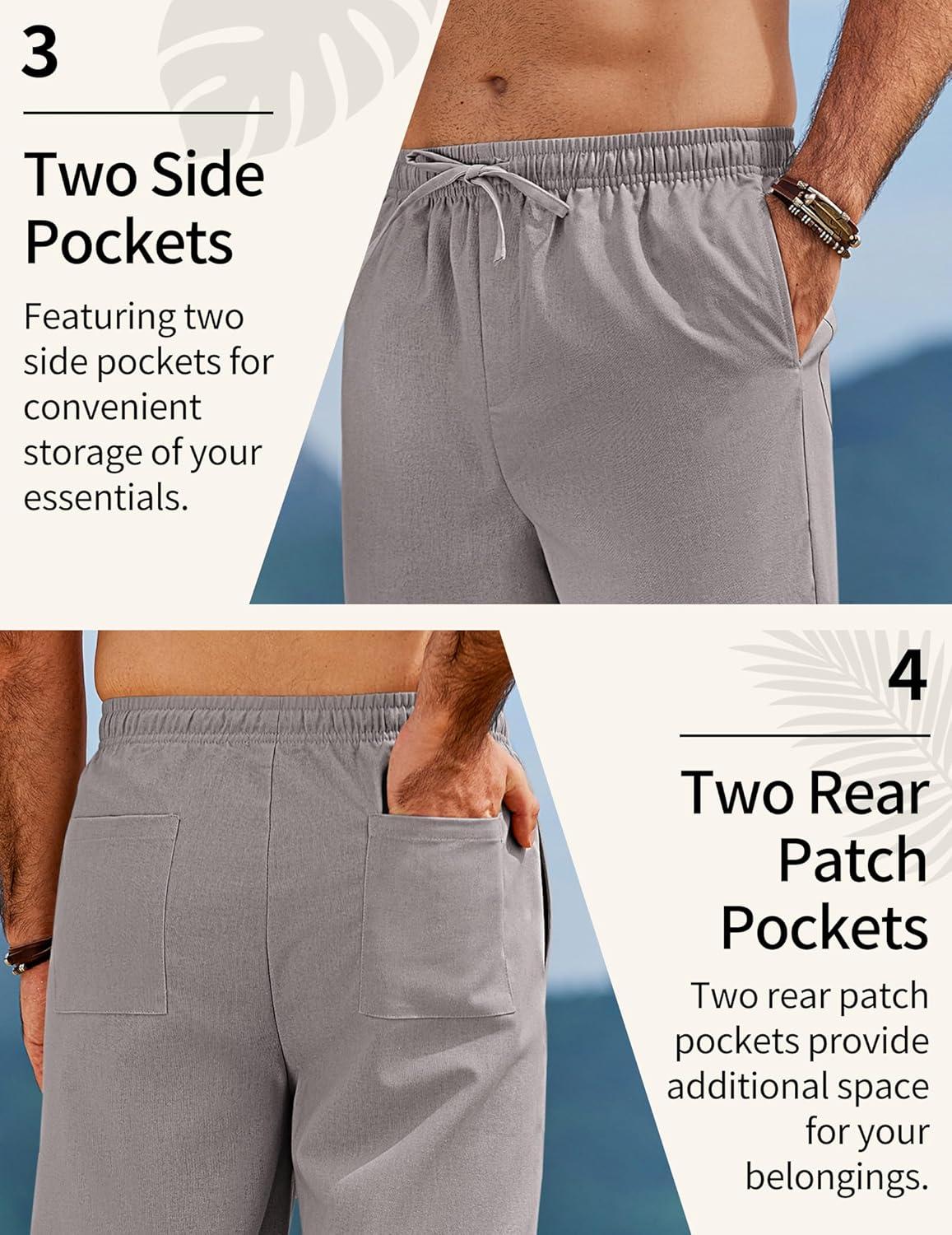 imageCOOFANDY Mens Linen Pants Drawstring Casual Loose Fit Beach Summer Pants Lightweight Linen Trousers Yoga PantsGray