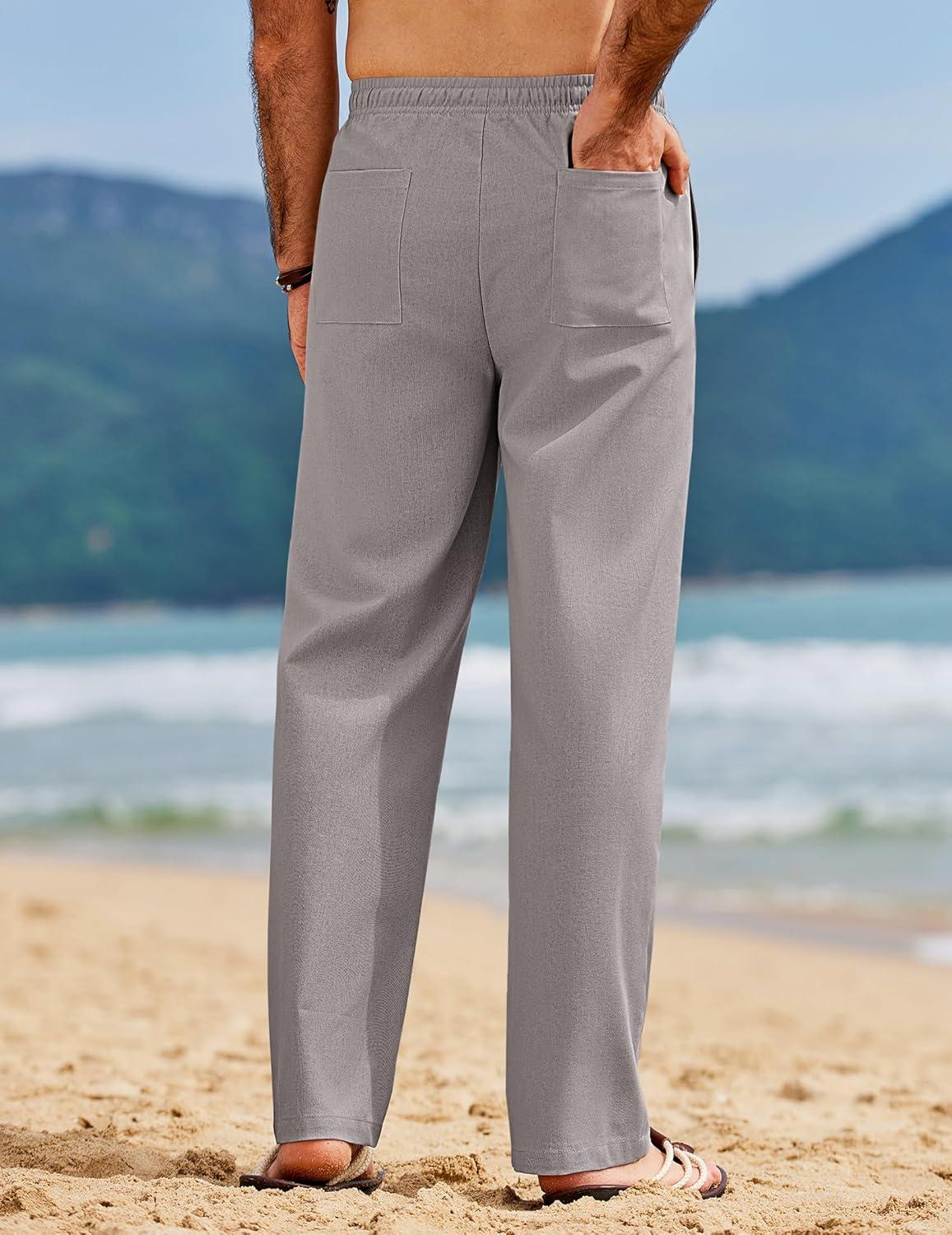 imageCOOFANDY Mens Linen Pants Drawstring Casual Loose Fit Beach Summer Pants Lightweight Linen Trousers Yoga PantsGray