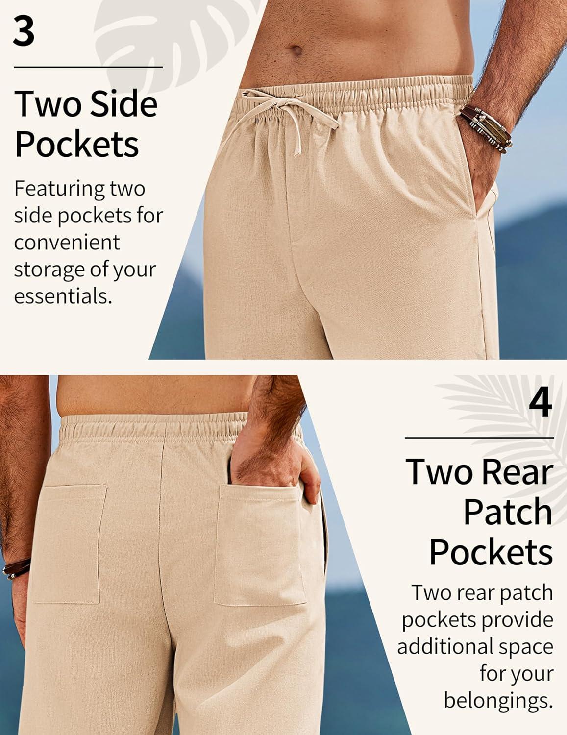 imageCOOFANDY Mens Linen Pants Drawstring Casual Loose Fit Beach Summer Pants Lightweight Linen Trousers Yoga PantsLight Coffee