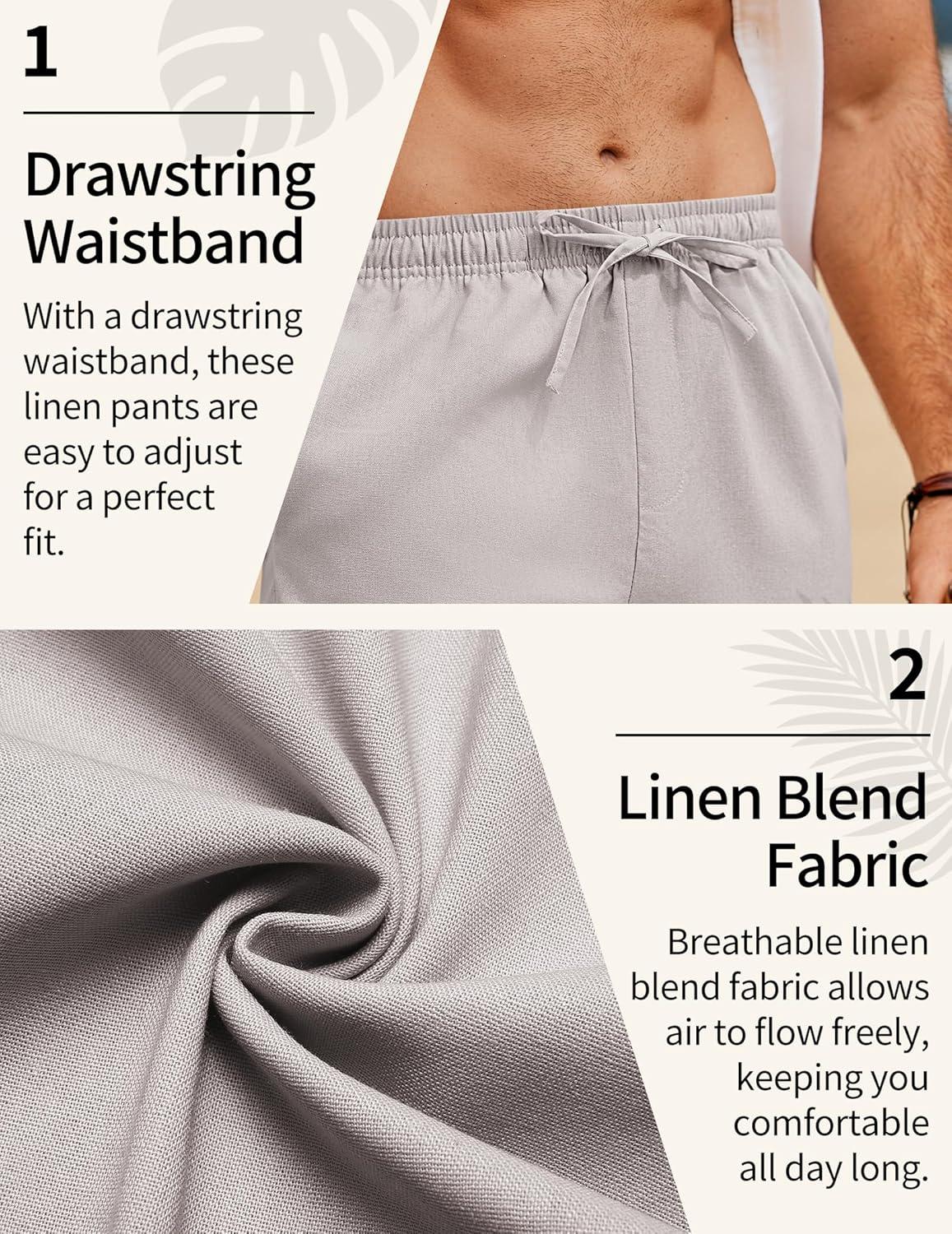 imageCOOFANDY Mens Linen Pants Drawstring Casual Loose Fit Beach Summer Pants Lightweight Linen Trousers Yoga PantsLight Gray
