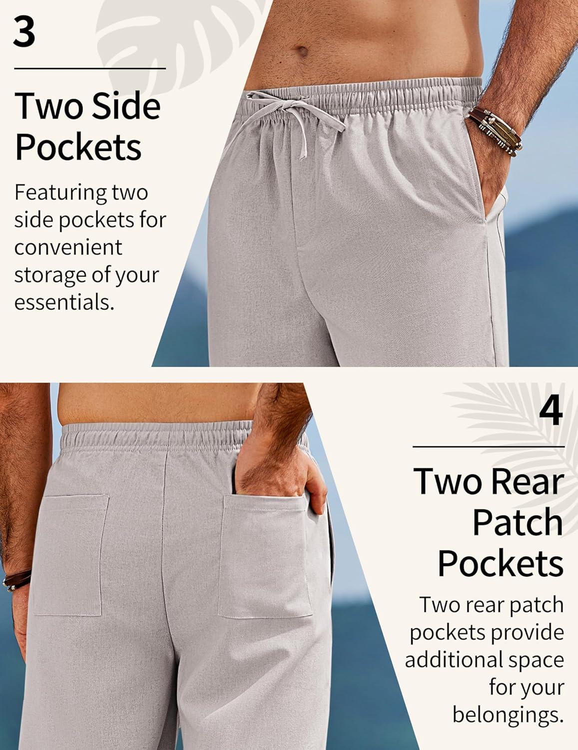 imageCOOFANDY Mens Linen Pants Drawstring Casual Loose Fit Beach Summer Pants Lightweight Linen Trousers Yoga PantsLight Gray