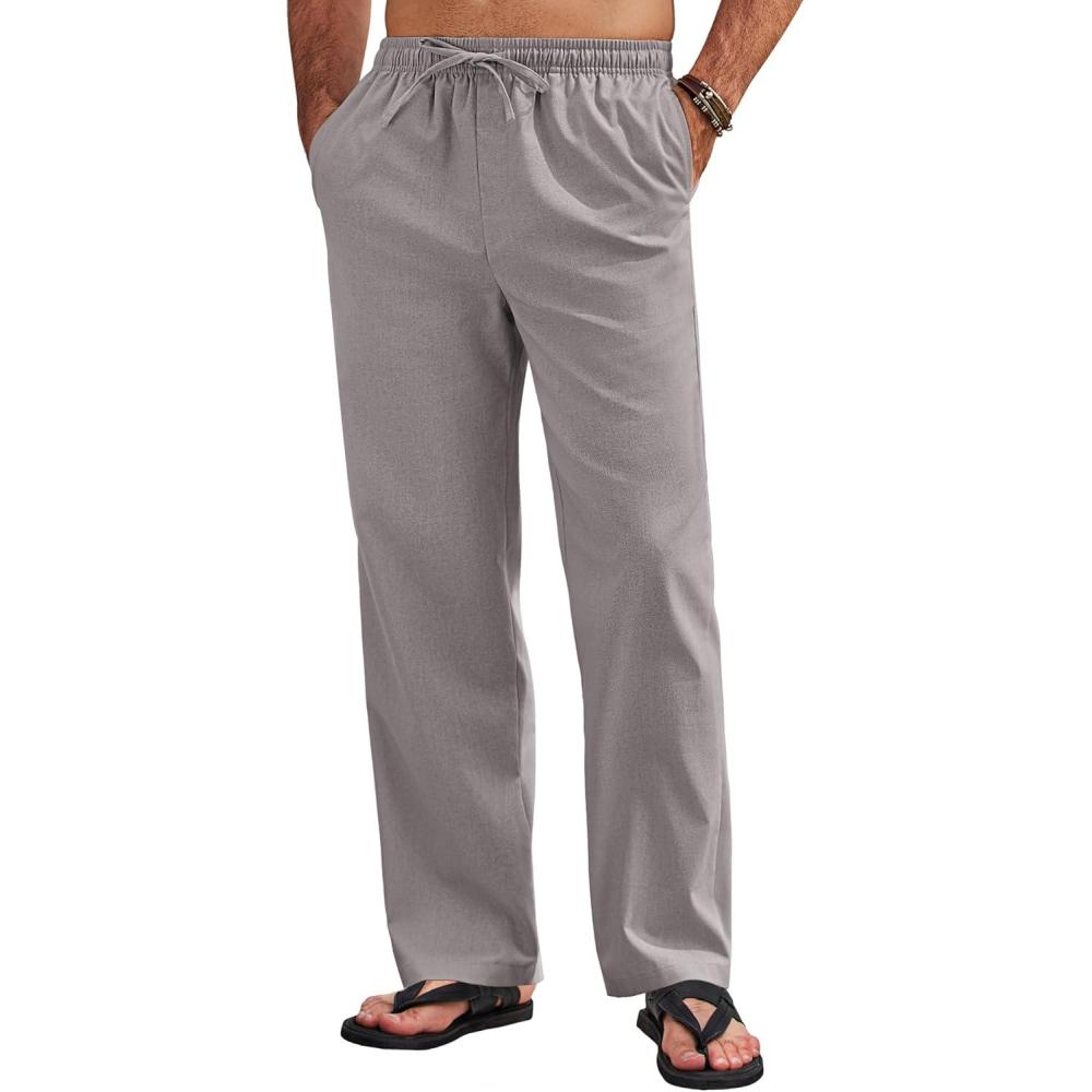 imageCOOFANDY Mens Linen Pants Drawstring Casual Loose Fit Beach Summer Pants Lightweight Linen Trousers Yoga PantsGray