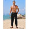 imageCOOFANDY Mens Linen Casual Pants Elastic Waist Drawstring Trousers Yoga Beach Summer PantsBlack  White Stripe 