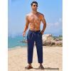 imageCOOFANDY Mens Linen Casual Pants Elastic Waist Drawstring Trousers Yoga Beach Summer PantsNavy Blue