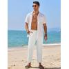 imageCOOFANDY Mens Linen Casual Pants Elastic Waist Drawstring Trousers Yoga Beach Summer PantsWhite  Black Stripe 