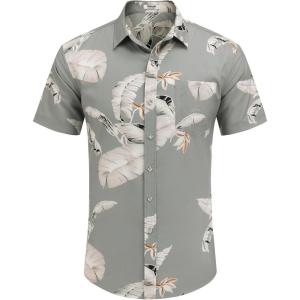 imageCOOFANDY Mens Hawaiian Tropical Shirts Short Sleeve Button Down Summer Beach Shirt with PocketGray Green  White Leaf