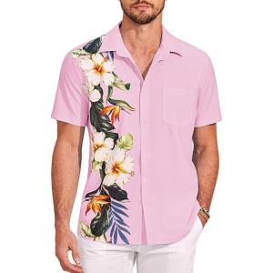 imageCOOFANDY Mens Hawaiian Tropical Shirts Short Sleeve Button Down Summer Beach Shirt with PocketPink  Floral