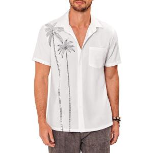 imageCOOFANDY Mens Hawaiian Tropical Shirts Short Sleeve Button Down Summer Beach Shirt with PocketWhite  Coconut Tree