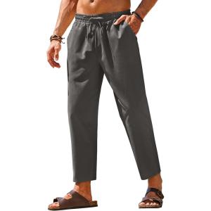 imageCOOFANDY Mens Linen Casual Pants Elastic Waist Drawstring Trousers Yoga Beach Summer PantsDark Grey
