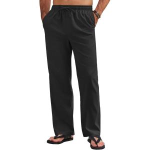 imageCOOFANDY Mens Linen Pants Drawstring Casual Loose Fit Beach Summer Pants Lightweight Linen Trousers Yoga PantsBlack