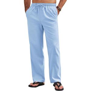 imageCOOFANDY Mens Linen Pants Drawstring Casual Loose Fit Beach Summer Pants Lightweight Linen Trousers Yoga PantsClear Blue