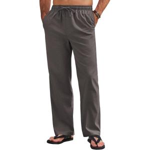 imageCOOFANDY Mens Linen Pants Drawstring Casual Loose Fit Beach Summer Pants Lightweight Linen Trousers Yoga PantsDark Gray