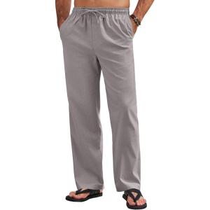 imageCOOFANDY Mens Linen Pants Drawstring Casual Loose Fit Beach Summer Pants Lightweight Linen Trousers Yoga PantsGray
