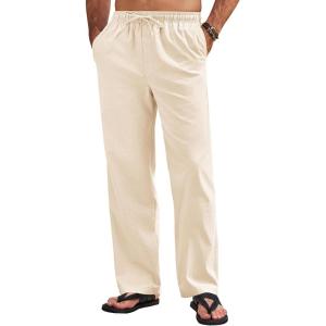 imageCOOFANDY Mens Linen Pants Drawstring Casual Loose Fit Beach Summer Pants Lightweight Linen Trousers Yoga PantsLight Beige