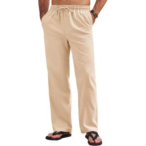 imageCOOFANDY Mens Linen Pants Drawstring Casual Loose Fit Beach Summer Pants Lightweight Linen Trousers Yoga PantsLight Coffee