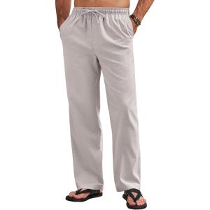imageCOOFANDY Mens Linen Pants Drawstring Casual Loose Fit Beach Summer Pants Lightweight Linen Trousers Yoga PantsLight Gray