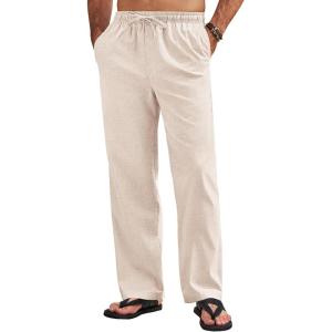 imageCOOFANDY Mens Linen Pants Drawstring Casual Loose Fit Beach Summer Pants Lightweight Linen Trousers Yoga PantsLight Khaki