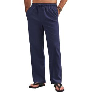 imageCOOFANDY Mens Linen Pants Drawstring Casual Loose Fit Beach Summer Pants Lightweight Linen Trousers Yoga PantsNavy Blue