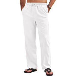 imageCOOFANDY Mens Linen Pants Drawstring Casual Loose Fit Beach Summer Pants Lightweight Linen Trousers Yoga PantsWhite