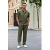 imageCOOFANDY Mens 2 Piece Outfit Casual Short Sleeve Button Down Shirt Beach Summer Loose Pant SetsArmy Green