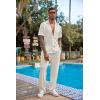 imageCOOFANDY Mens 2 Piece Outfit Casual Short Sleeve Button Down Shirt Beach Summer Loose Pant SetsBeige