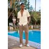 imageCOOFANDY Mens 2 Piece Outfit Casual Short Sleeve Button Down Shirt Beach Summer Loose Pant SetsBeige Brown