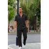 imageCOOFANDY Mens 2 Piece Outfit Casual Short Sleeve Button Down Shirt Beach Summer Loose Pant SetsBlack