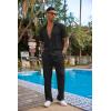 imageCOOFANDY Mens 2 Piece Outfit Casual Short Sleeve Button Down Shirt Beach Summer Loose Pant SetsBlack
