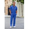 imageCOOFANDY Mens 2 Piece Outfit Casual Short Sleeve Button Down Shirt Beach Summer Loose Pant SetsBlue