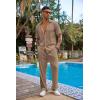 imageCOOFANDY Mens 2 Piece Outfit Casual Short Sleeve Button Down Shirt Beach Summer Loose Pant SetsBrown