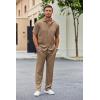 imageCOOFANDY Mens 2 Piece Outfit Casual Short Sleeve Button Down Shirt Beach Summer Loose Pant SetsBrown