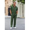 imageCOOFANDY Mens 2 Piece Outfit Casual Short Sleeve Button Down Shirt Beach Summer Loose Pant SetsDark Green