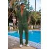 imageCOOFANDY Mens 2 Piece Outfit Casual Short Sleeve Button Down Shirt Beach Summer Loose Pant SetsDark Green